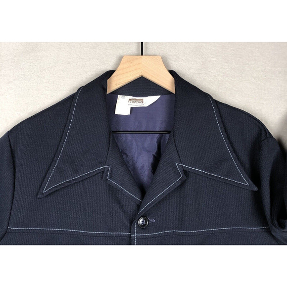 VTG MONTGOMERY WARD Jacket Sz L (42") Blue Pointy Collar USA 70s Pockets Button - Picture 7 of 16